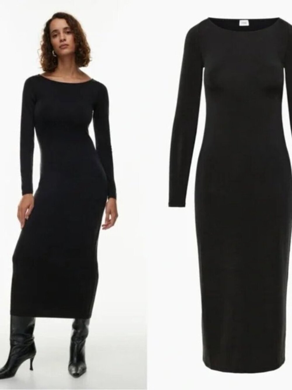 Aritzia Wilfred Jeanne Midi Long Sleeve Boat Neck Dress Black Size 2XS